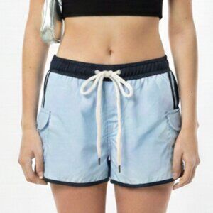 725 Originals Y2K Blue Beach Shorts Low Rise Vintage Contrast Stripe Pocket S